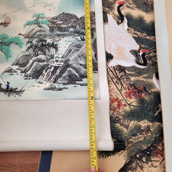 Vtg Chinese Scroll Paintings Artwork Bundle Crane Blossom Waterfall - Picture 12 of 15
